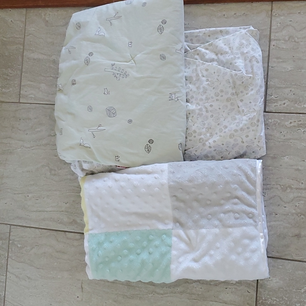 Sage Green, Gray, and pastels Woodland Crib Bedding Set